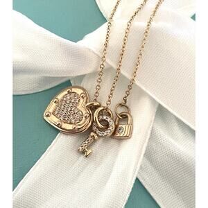 Tiffany Co 18K Rose Gold Return LOVE Heart Padlock Lock Diamond Necklace 16-18”
